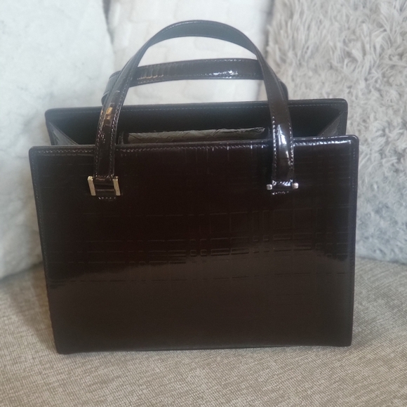 BURBERRY Check Pattern HandBag Dark Brown Enamel..w/COA. - Picture 4 of 14